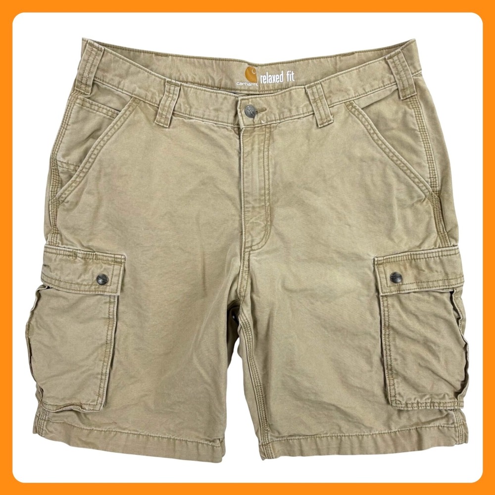 Carhartt Relaxed Fit Cargo Shorts Men 36 Khaki Tan Cotton Canvas Workwear 10"